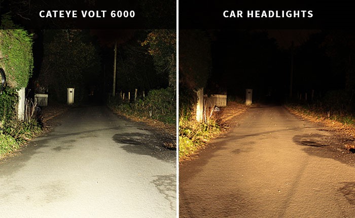 Cateye Volt 6000 vs car headlights